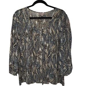 J.Jill Multi Pleated Crinkle Button Front Paisley Blouse Size Large